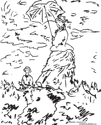 La Promenade By Claude Monet  Coloring Page